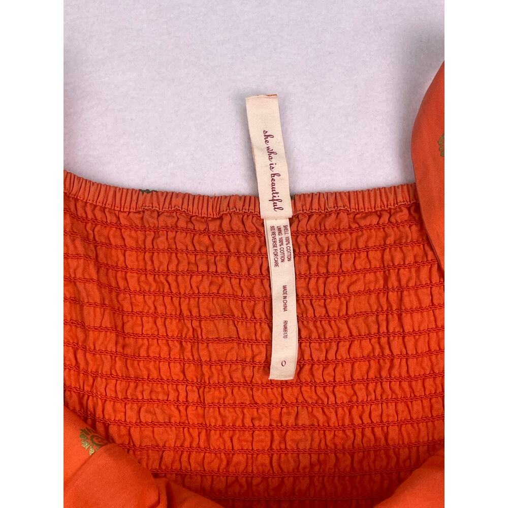 Maeve Anthropologie Orange Gold Indian Paisley 100% Cotton Mini Dress Size 0 - Picture 7 of 12
